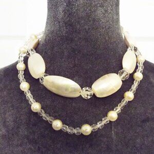 LAISE ADZER BOUTIQUE MOTHER OF PEARL OVOIDS CRYSTAL PEARLS 2 STRAND NECKLACE 63
